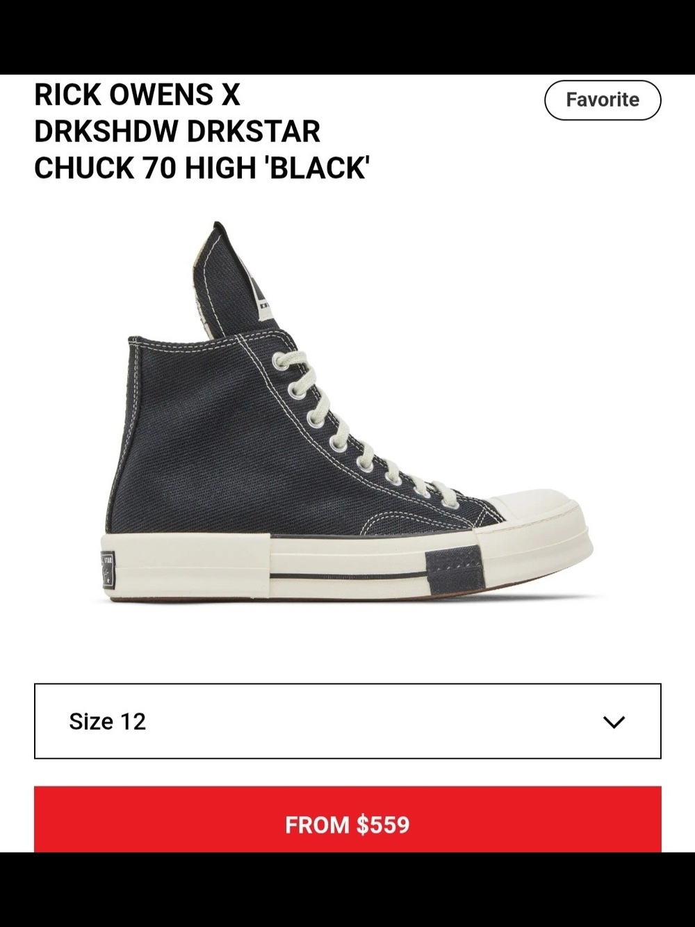 Rick Owens x DRKSHDW DRKSTAR Chuck 70 High 'Black - Picture 6 of 6